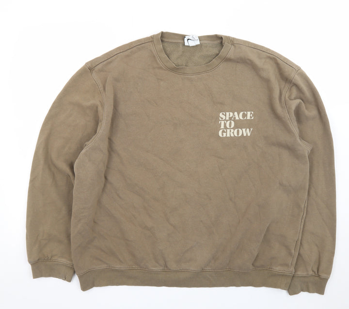 H&M Women’s Khaki Relaxed Fit Sweatshirt XL Cotton Blend ‘Space To Grow’