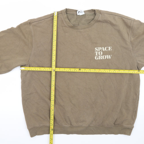 H&M Women’s Khaki Relaxed Fit Sweatshirt XL Cotton Blend ‘Space To Grow’