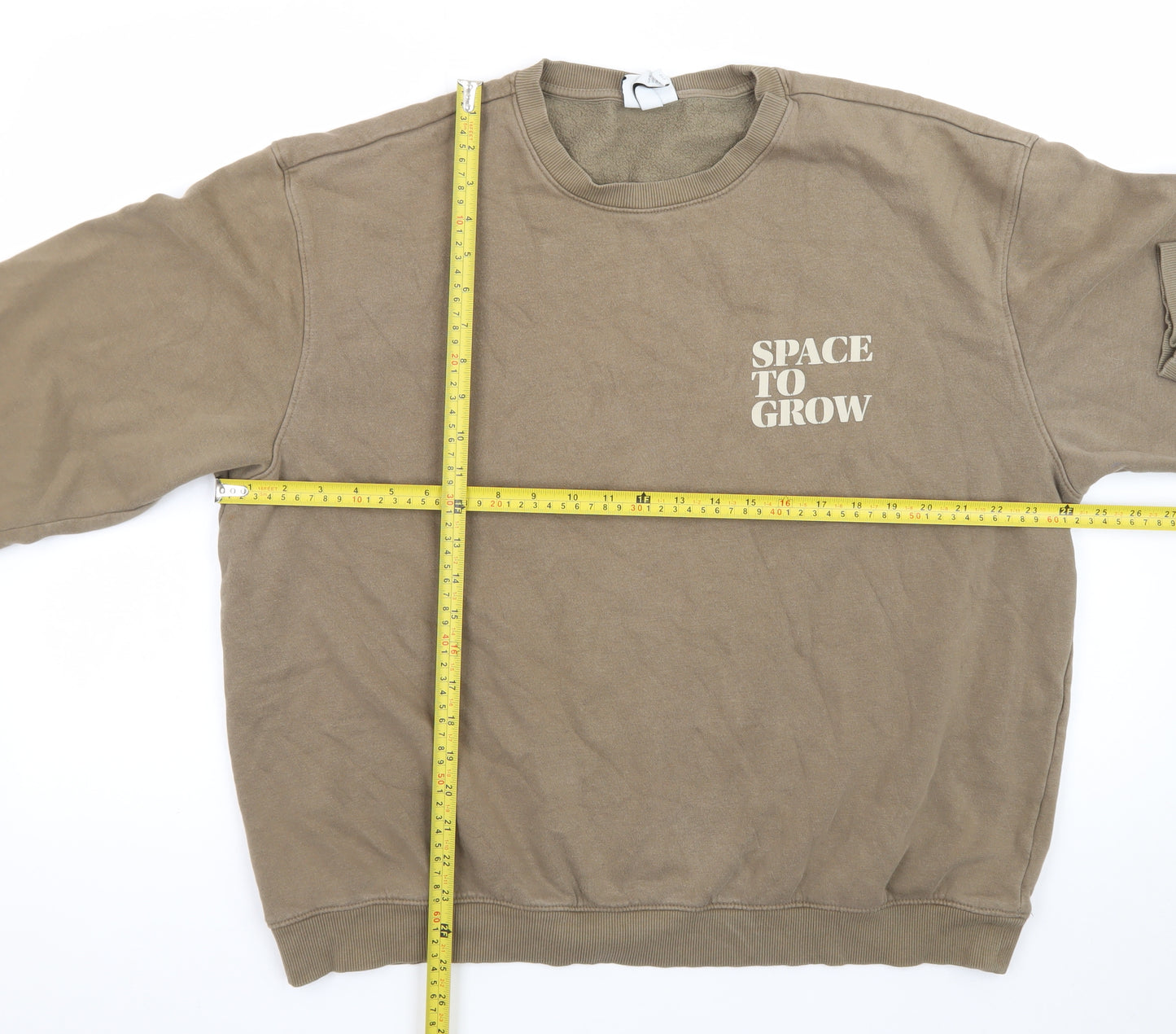 H&M Women’s Khaki Relaxed Fit Sweatshirt XL Cotton Blend ‘Space To Grow’