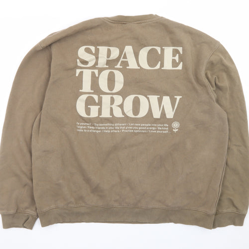 H&M Women’s Khaki Relaxed Fit Sweatshirt XL Cotton Blend ‘Space To Grow’