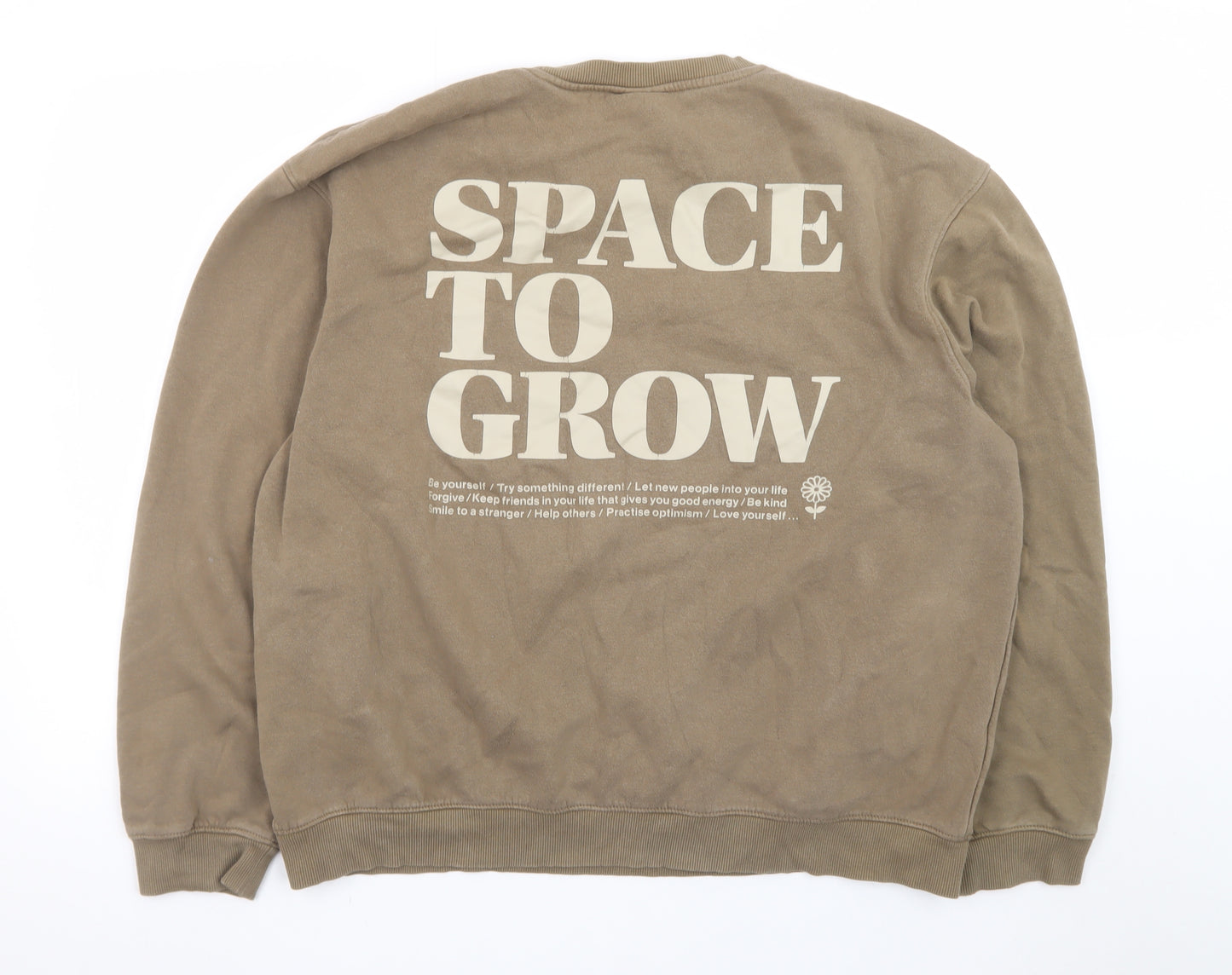 H&M Women’s Khaki Relaxed Fit Sweatshirt XL Cotton Blend ‘Space To Grow’