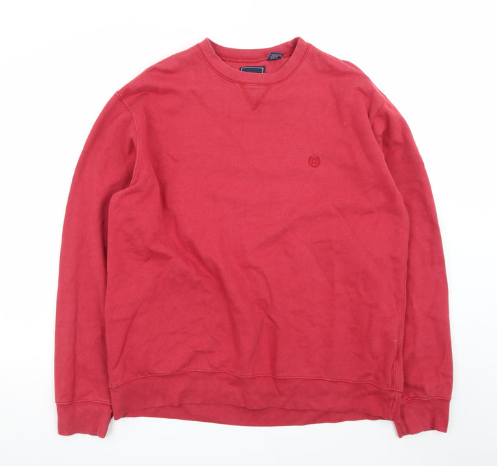 Chaps Men Red Crew Neck Pullover Sweatshirt Size L Cotton Blend