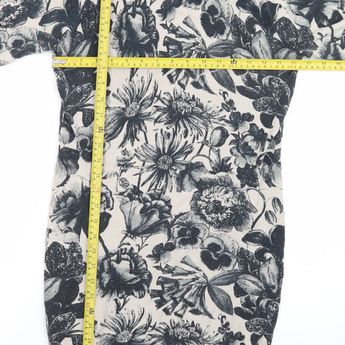 Next Women Beige Floral Knit Jumper Dress Size 8 3/4 Sleeve