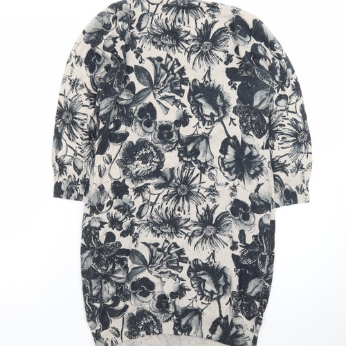 Next Women Beige Floral Knit Jumper Dress Size 8 3/4 Sleeve