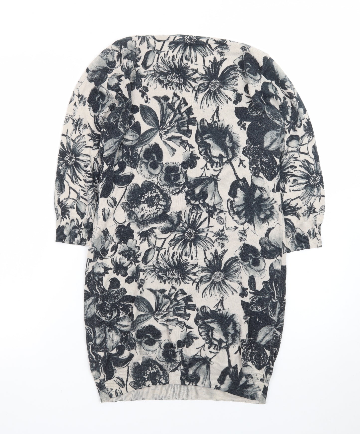 Next Women Beige Floral Knit Jumper Dress Size 8 3/4 Sleeve