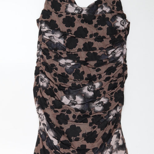 Phase Eight Women's Brown Floral Ruched Bodycon Dress Size 12