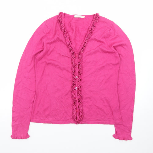 Marks & Spencer Women's Pink V-Neck Ruffle Button Cardigan UK 12