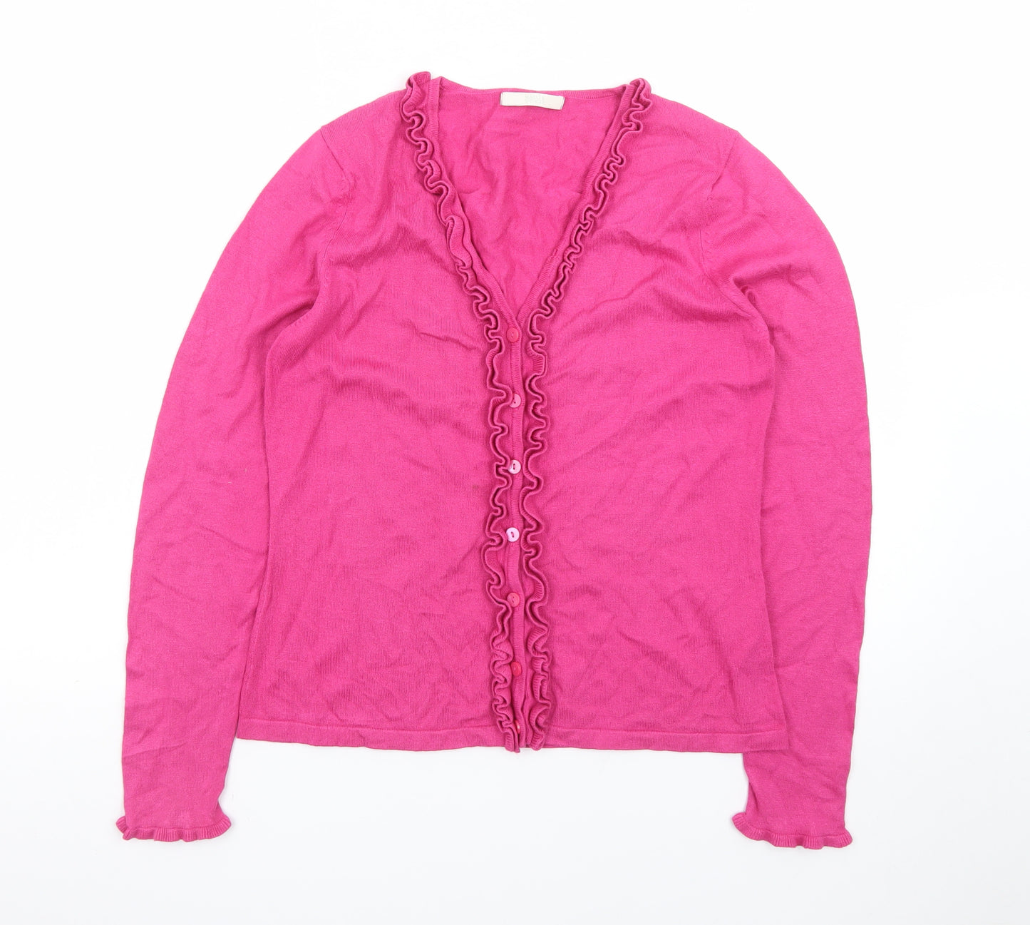 Marks & Spencer Women's Pink V-Neck Ruffle Button Cardigan UK 12