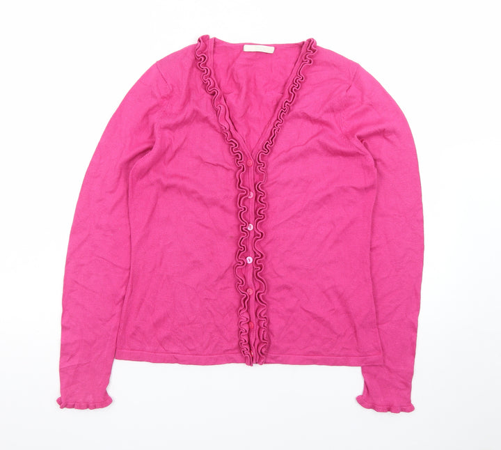 Marks & Spencer Women's Pink V-Neck Ruffle Button Cardigan UK 12