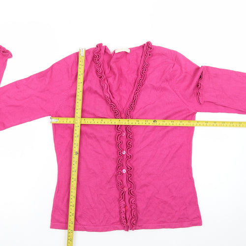 Marks & Spencer Women's Pink V-Neck Ruffle Button Cardigan UK 12