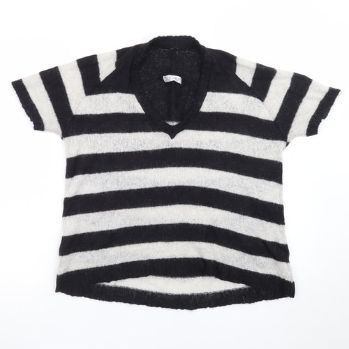 Topshop Women’s Black & White Striped V-Neck Mohair Jumper Size 8