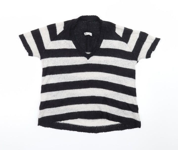 Topshop Women’s Black & White Striped V-Neck Mohair Jumper Size 8