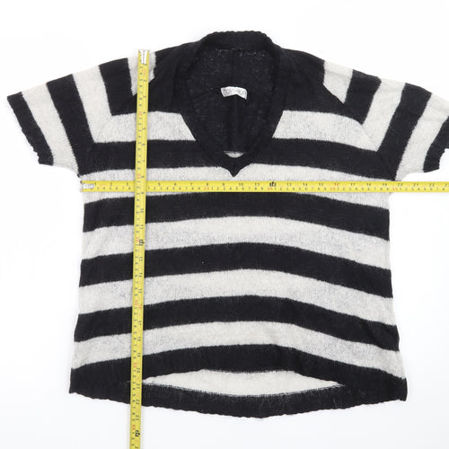 Topshop Women’s Black & White Striped V-Neck Mohair Jumper Size 8
