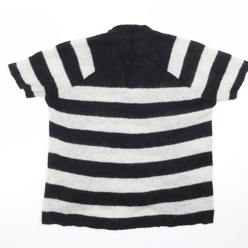 Topshop Women’s Black & White Striped V-Neck Mohair Jumper Size 8