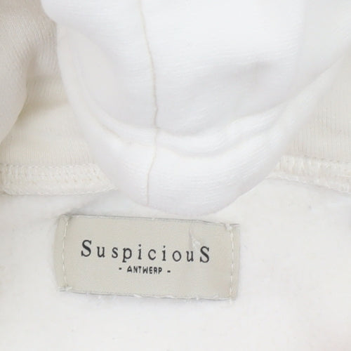 Suspicious Antwerp Men’s Ivory Pullover Hoodie M Logo Graphic Fleece