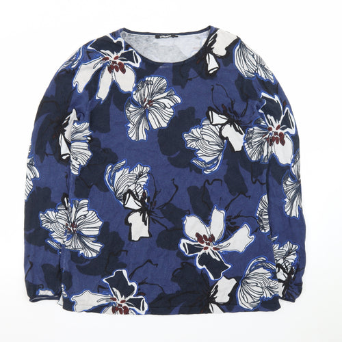 Olsen Women's Blue Floral Long Sleeve Pullover Jumper Size 18
