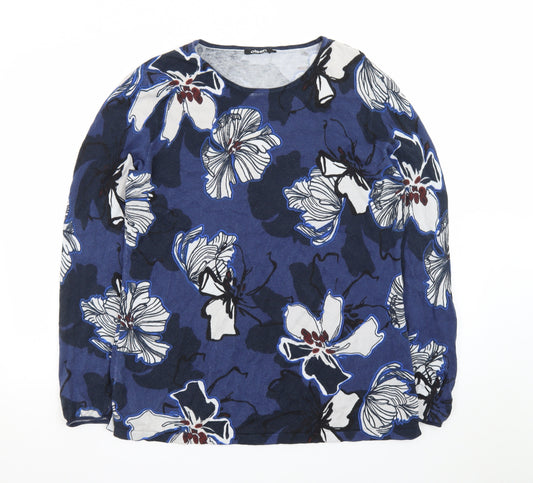 Olsen Women's Blue Floral Long Sleeve Pullover Jumper Size 18