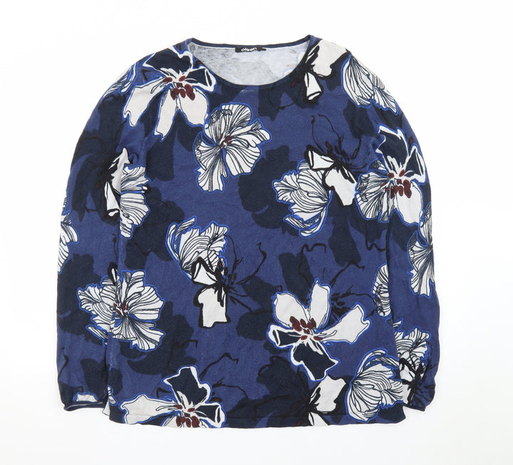 Olsen Women's Blue Floral Long Sleeve Pullover Jumper Size 18