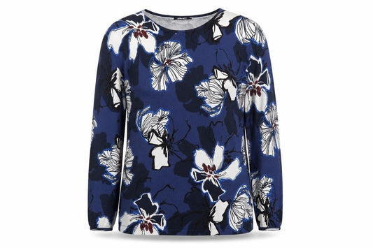 Front view of Olsen Women's Blue Floral Long Sleeve jumper, size 18