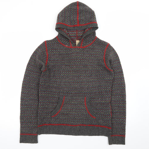 Free People Women's Grey Wool Hooded Pullover Jumper Size M