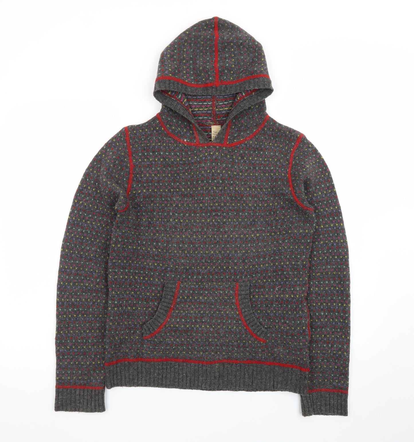 Free People Women's Grey Wool Hooded Pullover Jumper Size M