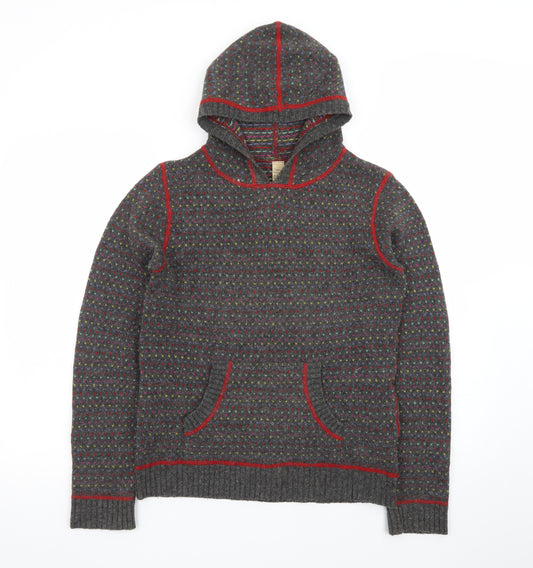 Free People Women's Grey Wool Hooded Pullover Jumper Size M