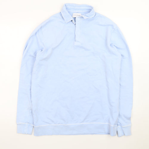 Topman Men Blue Long Sleeve Cotton Polo Shirt XS