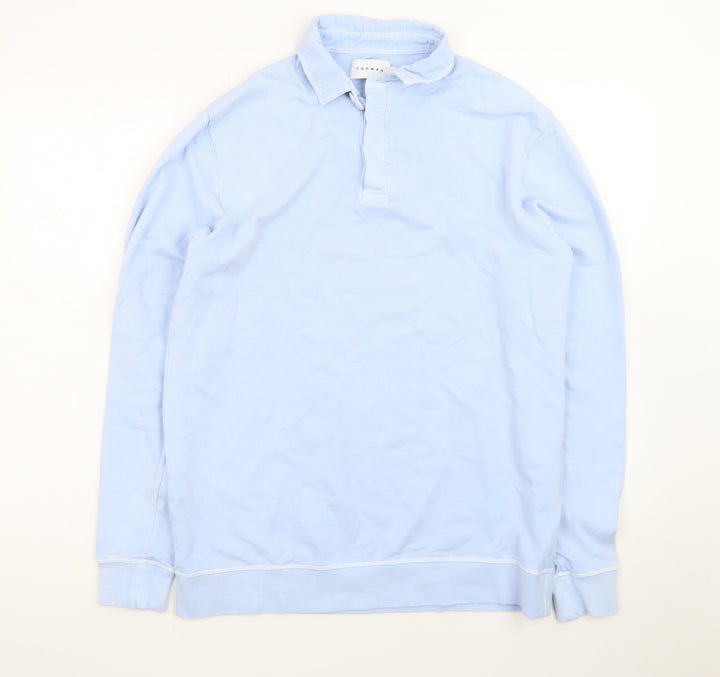 Topman Men Blue Long Sleeve Cotton Polo Shirt XS