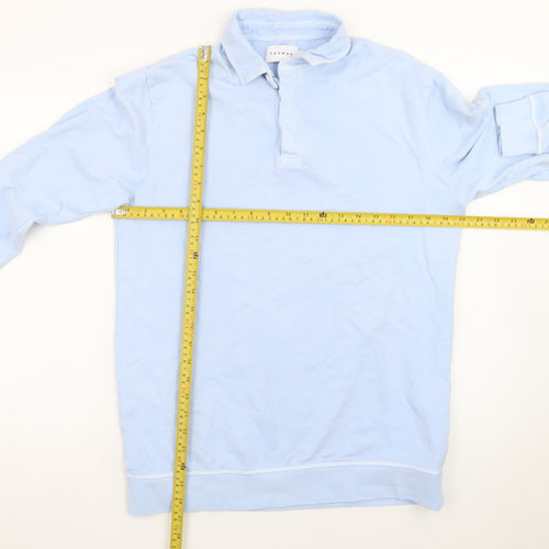 Topman Men Blue Long Sleeve Cotton Polo Shirt XS
