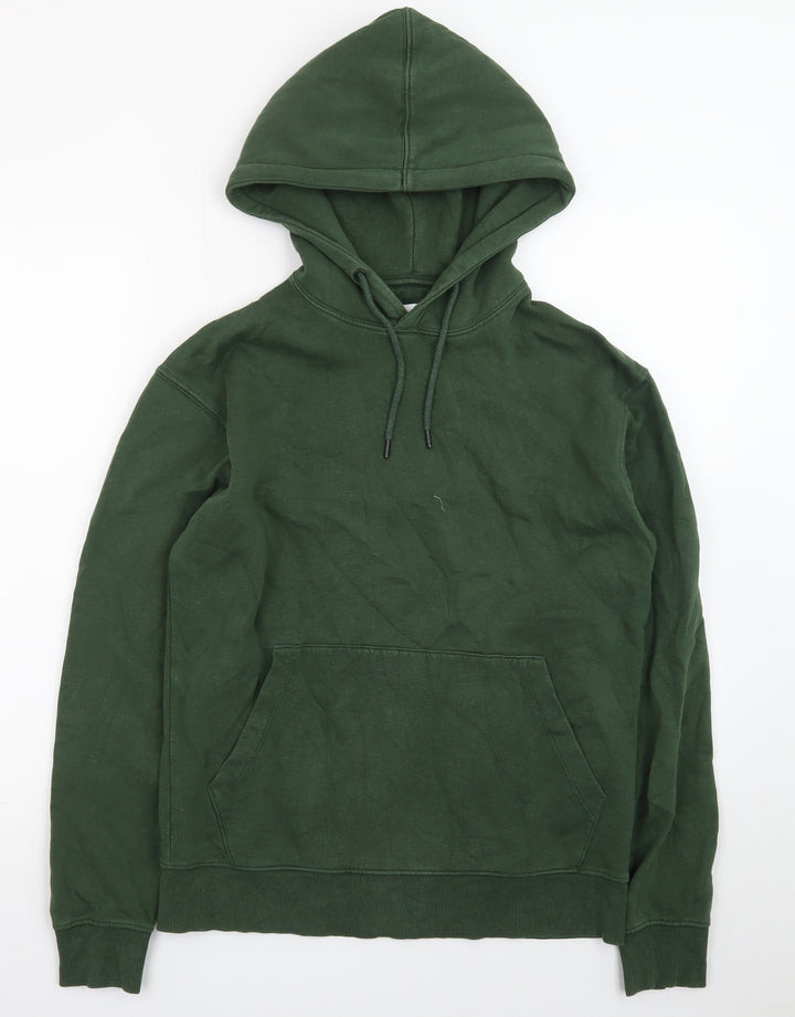 Jack & Jones Mens Green Pullover Hoodie S Regular Fleece Cotton Blend