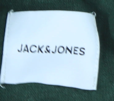 Jack & Jones Mens Green Pullover Hoodie S Regular Fleece Cotton Blend