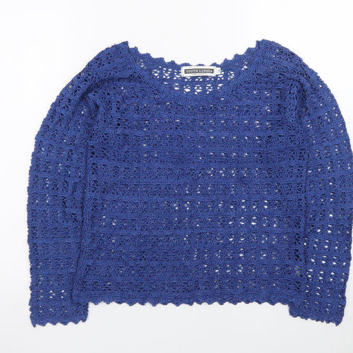 South Lodge Womens Blue Crochet Pullover Jumper Size 14