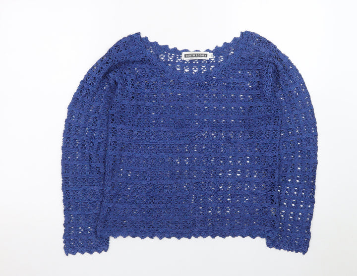 South Lodge Womens Blue Crochet Pullover Jumper Size 14