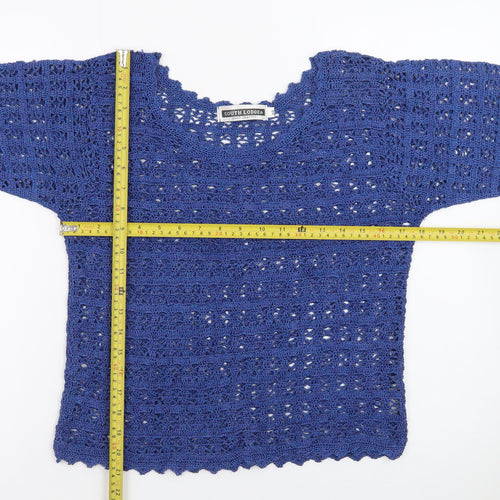 South Lodge Womens Blue Crochet Pullover Jumper Size 14