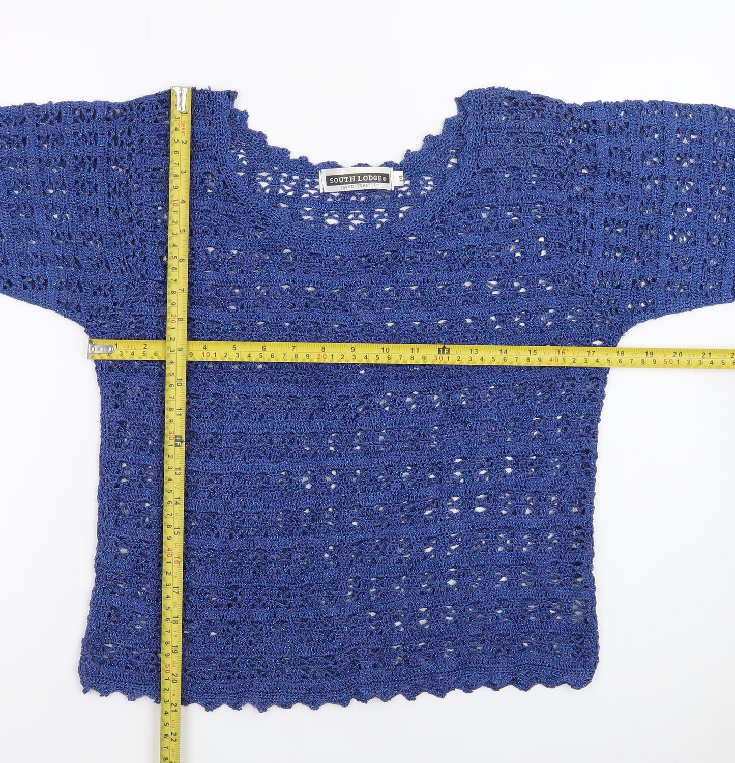 South Lodge Womens Blue Crochet Pullover Jumper Size 14
