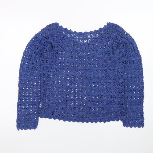 South Lodge Womens Blue Crochet Pullover Jumper Size 14