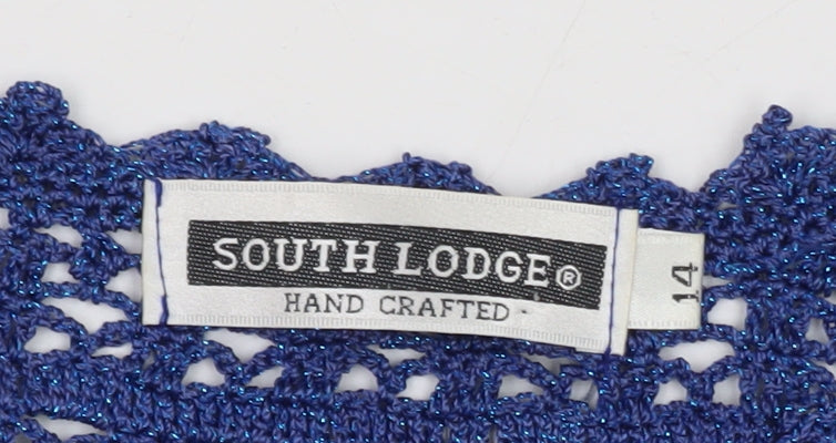South Lodge Womens Blue Crochet Pullover Jumper Size 14