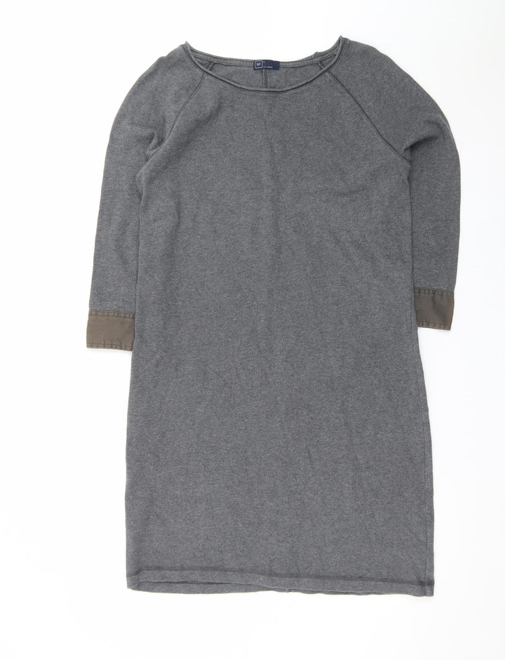GAP Women Grey Cotton Jersey Shift Dress Size M 3/4 Sleeve