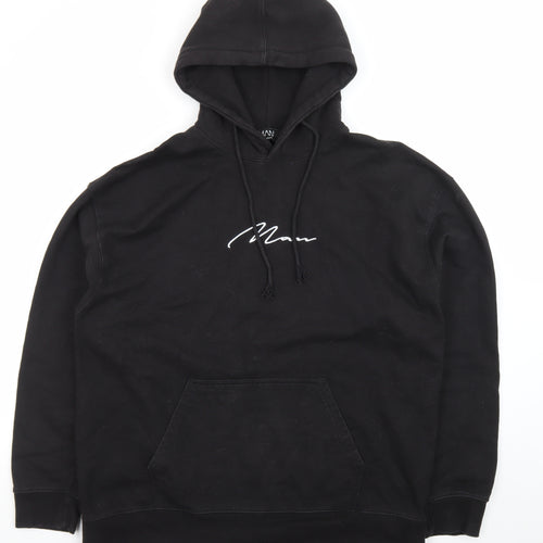 boohooMAN Men's Black Pullover Hoodie L Regular Fit Graphic Logo