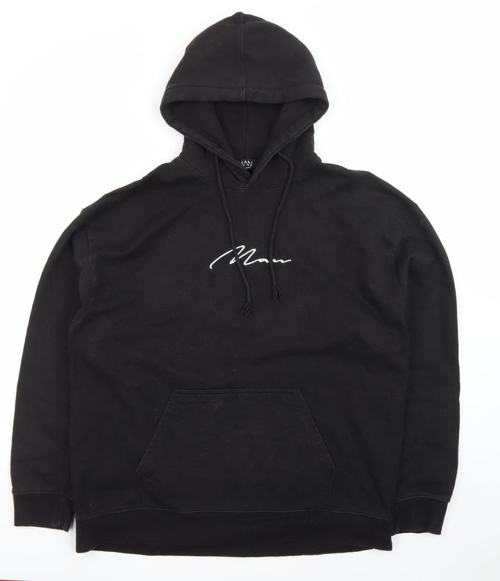 boohooMAN Men's Black Pullover Hoodie L Regular Fit Graphic Logo