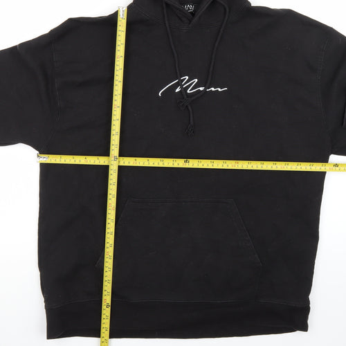 boohooMAN Men's Black Pullover Hoodie L Regular Fit Graphic Logo