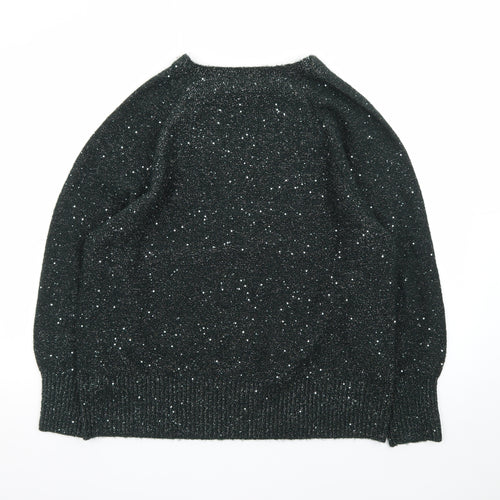 Bonmarché Women Black Glitter V-Neck Long Sleeve Pullover Jumper Size 18