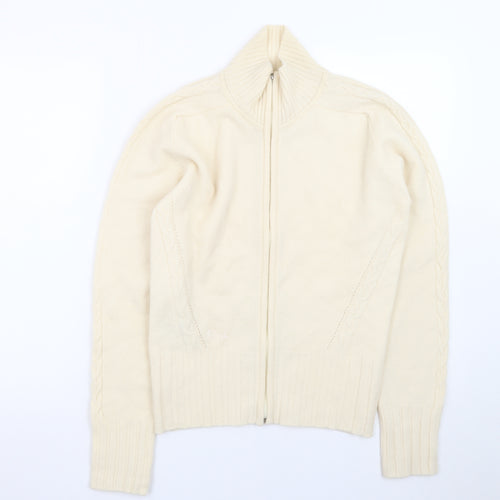 Pringle Women Ivory Lambswool Full Zip Mock Neck Jumper M