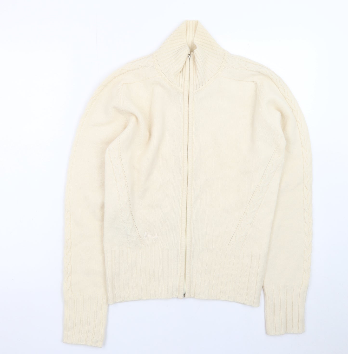Pringle Women Ivory Lambswool Full Zip Mock Neck Jumper M