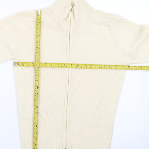 Pringle Women Ivory Lambswool Full Zip Mock Neck Jumper M