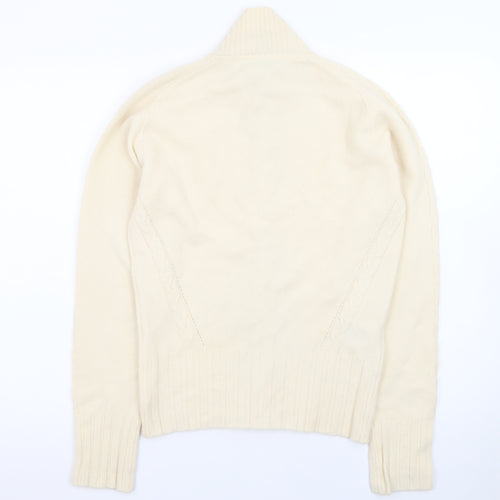 Pringle Women Ivory Lambswool Full Zip Mock Neck Jumper M