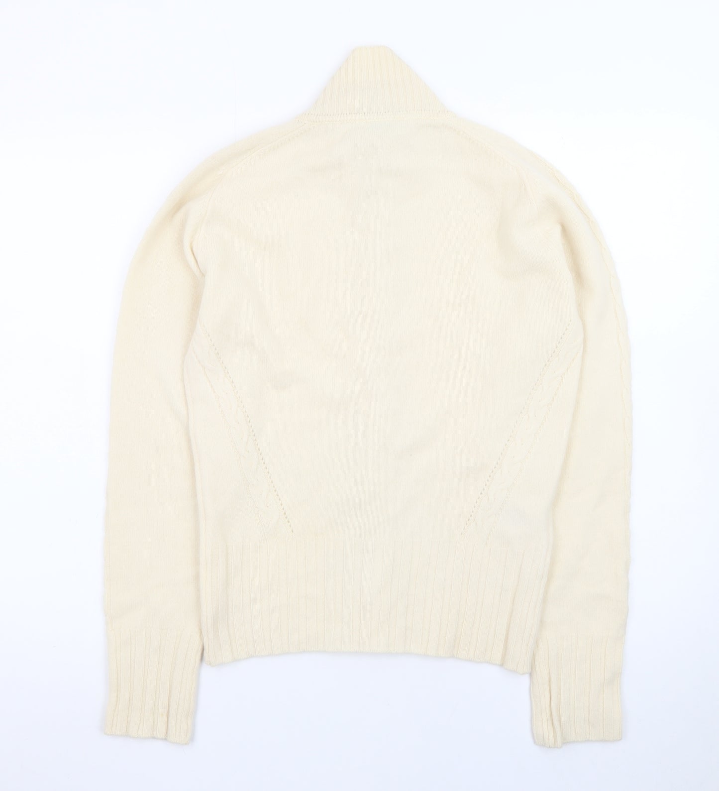 Pringle Women Ivory Lambswool Full Zip Mock Neck Jumper M