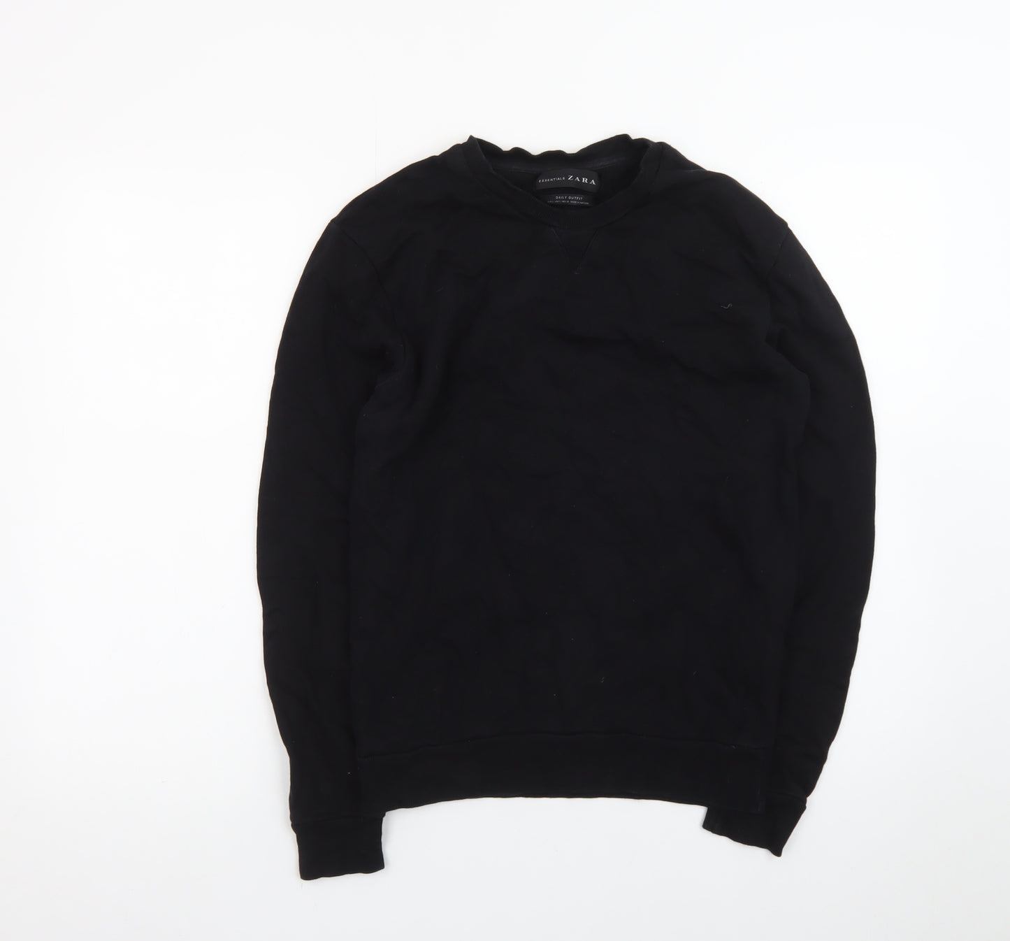 Zara Men Black Cotton Crew Neck Pullover Jumper Size S