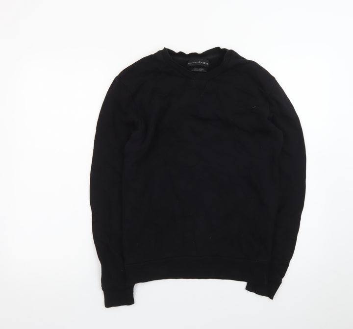 Zara Men Black Cotton Crew Neck Pullover Jumper Size S