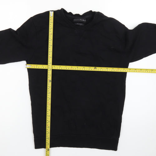 Zara Men Black Cotton Crew Neck Pullover Jumper Size S